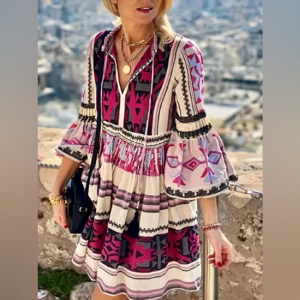 PEARL AND CAVIAR Zakar Mini Dress in Aztec Print oversized boho southwestern